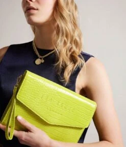 Ted Baker Crocey Croc Detail Debossed Envelope Pouch Lime -Beroemde Bagage Winkel 253578 32 6 600
