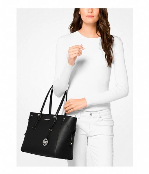 Michael Kors Voyager Medium Top Zip Tote Black & Silver Colored Hardware 4 Michael Kors Voyager Medium Top Zip Tote Black & Silver Colored Hardware - Afbeelding 2