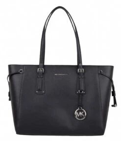 Michael Kors Voyager Medium Top Zip Tote Black & Silver Colored Hardware